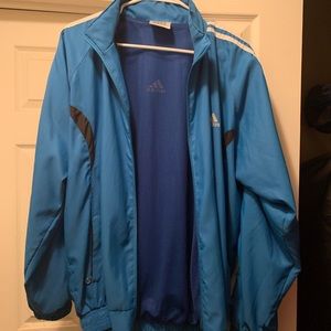 Adidas 3 stripe windbreaker, beautiful 2 tone blue, size L, very good condition.